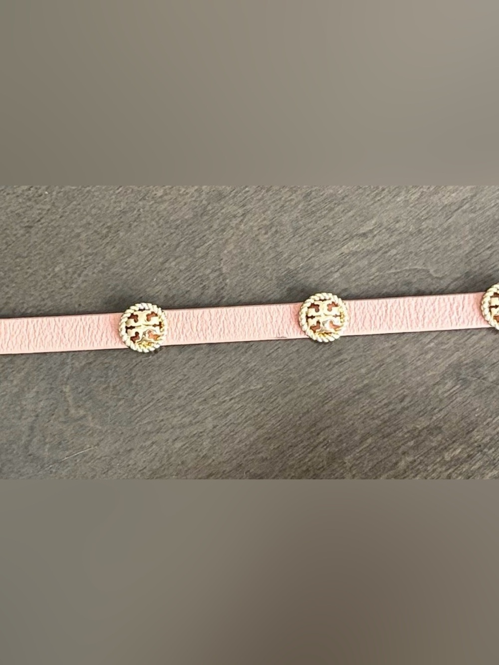 Tory Burch Pink Leather Logo-Disc Bracelet with Gold Hardware
